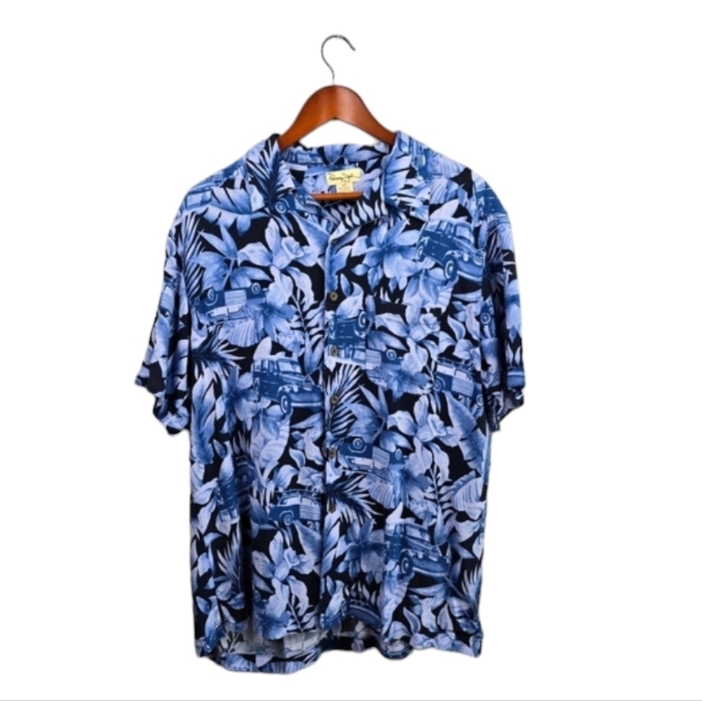 PANAMA‎ JACK Short Sleeve Button-up Shirt Floral/Cars Print Blue Mens Sz L